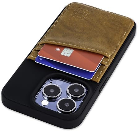 Dockem-Kartenhülle für iPhone 15 Pro mit Recycelter TPU-Hülle und 2 Aufgenähten Kartenfächern, Portemonnaie aus Recyceltem Kunstleder (N2R, Hellbraun)