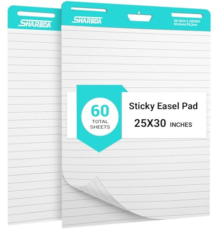 SHARBDA Linierte Staffelei, 63,5 x 76,2 cm, Flipchart-Papier, klebriges Diagramm-Papier für Lehrer, großes selbstklebendes Staffeleipapier, super klebrig und blutungsbeständig, 30 Blatt/Block, 2