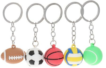 JK Home Lot de 5 Porte-clé Sport en Métal 3D Pendantif Sac à Main Bagage Porte-clés de Voiture Keychain Clubs Sportifs Noël Anniversaire Saint-Valentin Basket-Ball Football Rugby Tennis Volleyball