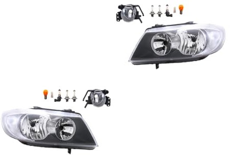Johns, Scheinwerfer Satz Halogen Front passend für BMW 3er E90 E91 01/2005-08/08 H7 H7 Links & Rechts + Nebelscheinwerfer + Leuchtmittel