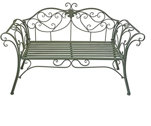 WAOCEO Metallbank Outdoor-Bank, Metall-Gartenbank, Stuhl, 2-Sitzer, Landhausstil, Freizeitbank for Garten, Hof, Terrasse, Veranda und Wintergarten (weiß/grün) Gartenbank Sitzbank (Color : Green)