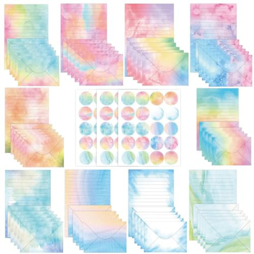 160 Stück Briefpapier mit Umschlag Set, 50 A5 Briefpapier und 50 BriefumschläGe mit 60 Sticker Aquarell Briefbogen Briefpapier Mädchen Schreibpapier Bedruckbar Briefpapier für Hochzeitseinladungen