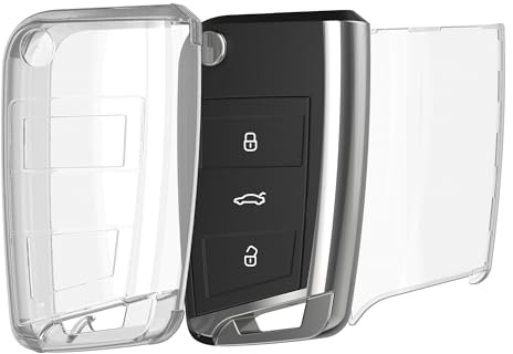 kwmobile Schlüsselhülle für VW Golf 7 MK7 3-Tasten Autoschlüssel Hülle - Autoschlüssel Schlüssel Hülle aus TPU Silikon - Schlüsselschutz Gehäuse in Transparent