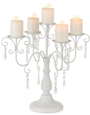 Sziqiqi Bougeoir à 5 Bras - Bougeoir à Pilier Blanc Bougeoir Décoratif pour Centres de Table de Réception Mariage Bougeoirs en Métal pour Noël Pâques