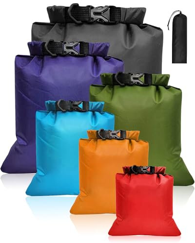 6-PCS Waterproof Dry Bag Set, Equipped with 8L,5L,3.5L,3L,2.5L,1.5L Large Capacity Tear Resistant Dry Bags, Waterproof Storage Bag for Hiking Camping Fishing Cycling (Multi Color)