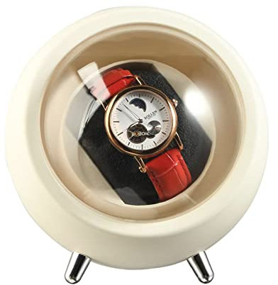 KMDZDZGS Automatic Watch Winder Box, Watch Case with Quiet Motor, Single Watch Winder, 2 Rotation Modes, Battery Operated/USB Charging Port for Automatic Watches, Mechanical Watch Winding (White)