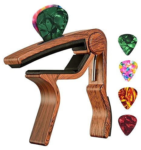 Clyictz Gitarrenkapodaster mit Plektrumhalter und 4 Gitarrenplektren für Akustik-E-Gitarre, Ukulele, Mandoline, Banjo