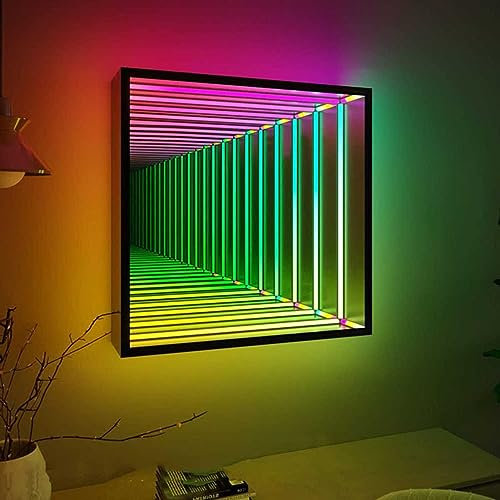 XNZJHPP Infinity Tunnel Mirror Light,RGB Color Changing Wall Art Light,3D Mirror Night Light for Garage Gaming Sensory Room Decor (70CM/60W)