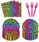 AEMUYA Rainbow Leopard Party Plates and Napkins Supplies Neon 90s Rainbow Cheetah Pattern Girl's Birthday Baby Shower Tableware Decorations Paper Plates Napkins,and Forks Serve 24 Guests
