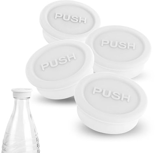 4 stk Deckel Glasflasche, Silikon Verschlusskappe Abdeckung für Trinkflaschen Wiederverwendbar Soda Flaschenverschluss Kompatibel mit -Sodastream Glasflaschen (Weiß)