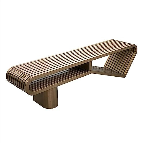 Parkbank Kreative Kunst-Außenbank, robuste Gartenbank aus rostfreiem Stahl ohne Rückenlehne, 3-Personen-Außenbank aus galvanisiertem Roségold, 70,8 Zoll L × 17,7 Zoll M × 17,7 Zoll H Gartenbank