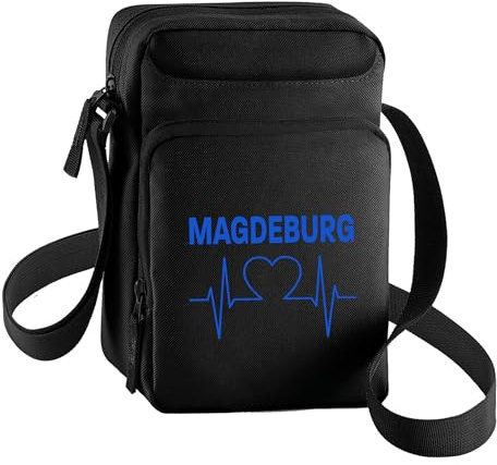 multifanshop Umhängetasche - Magdeburg - Herzschlag - Druck blau - Tasche Größe schwarz