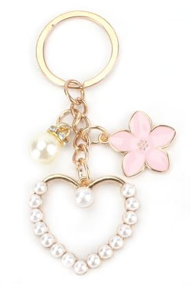 Schlüsselanhänger Mit Perlen-Herz Und Camellia-Anhänger, Personalisierte Geschenke Für Frauen, Guter Freundin, Mama Und Schwestern, Perfekt Für Geburtstag, Und Als Süßes Geschenk, Freundinnen Geschenk