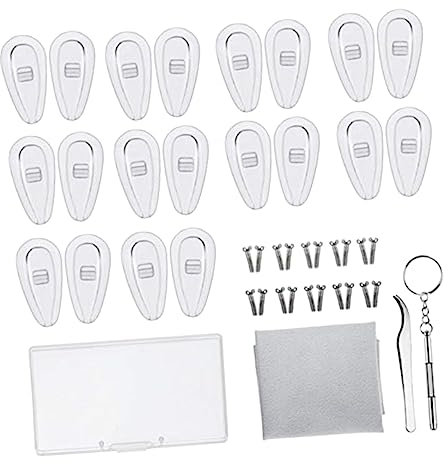 Ipetboom Brillen-nasenpads Reparaturset Brillen-zubehör Brillen-reparaturwerkzeug Silikon-nasenpads Edelstahl-schrauben Metallpinzette Brillenputztuch Aufbewahrungsbox
