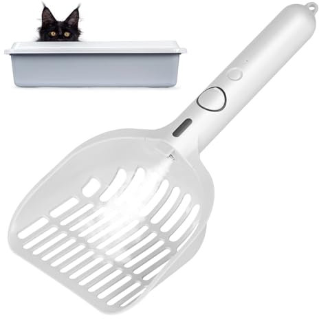 Aomig Smart Spray Streuschaufel 3Pcs Katzenstreuschaufel Kunststoff Wasserspeicher Katzenklo Schaufel Haustierkotschaufel Tiefer Katzenschaufel Scooper Schaufel Langer Griff Kotsieben (weiß,Aufladung)