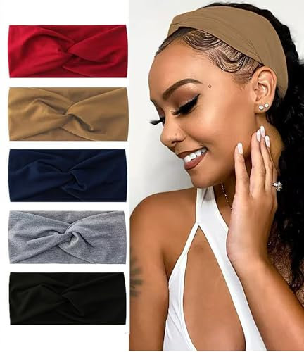 Bandeau Cheveux Femme,Bandeau Sport Yoga Élastique Bandeaux Antidérapant Bandeau Accessoire Homme pour Running,Exercice,Sportif,Cyclisme,5 pièces
