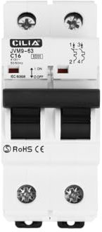 CILIA Interruptor Magnetotérmico Automático, 2 Módulos Bipolar 220 V 6 kA, MCB 1P +N Curva C In=16A (JVM9-63-2P-16A)