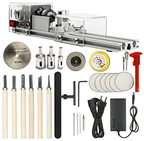 Tuesoa Mini Tour Machine Bricolage Travail Du Bois Tour à Bois Fraiseuse Meulage Perles De Polissage Perceuse Ensemble D'Outils Rotatifs Prise Ue