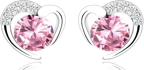 Heart Earrings for Women Girls 925 Silver Studs with Cubic Zirconia
