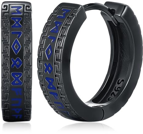 Wikinger Ohrring für Männer Frauen 925 Sterling Silber Nordischer Wikinger Rune Schwarz Creolen Ohrstecker Viking Rune Ohrschmuck Schmuck Geschenke für Herren Damen