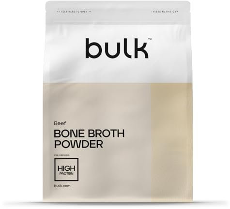 Bulk Knochenbrühe pulver, Rindfleischgeschmack, 300 g, 30 Portionen, 9.4 g Eiweiß pro Portion, Kollagen & Aminosäuren, Unterstützt Muskelwachstum, Ideal für Suppen und Eintöpfe