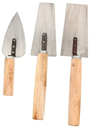 Operitacx 3 Stück Spachtelset Edelstahl mit Holzgriff Maurerkellen für Zement und Gips Profi Bauspatel für Glätten und Formen Vielseitiges Handwerkzeug für Bauarbeiten