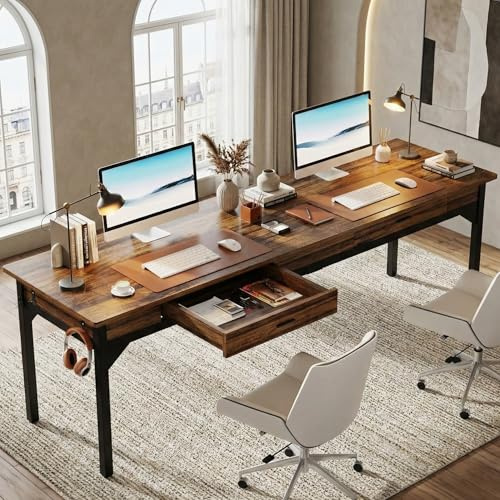 Lailang 200cm Scrivania Computer, Tavolo Ufficio Riunioni, Scrittoio Vintage, Scrivania Con Cassetti, Scrivania Per Due Persone, 200 x 60 x 82 cm, Marrone Rustico