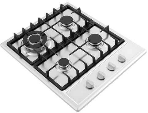 Table de cuisson à gaz, cuisinière à gaz, plaque de cuisson encastrable | Plan de travail 4 feux, puissances 3.0/1.75/1.0 KW, grilles en fonte, acier inoxydable, réglage précis de la flamme