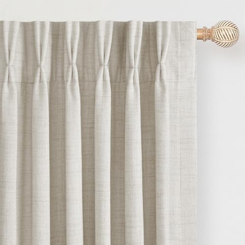 DEFYNEE Pinch Pleated Curtain, Blackout Curtains for Bedroom, Linen-Look Thermal Insulated, with Back Tab & Hooks, Curtains for Living Room, Office, 2 Panels,40x84,Beige