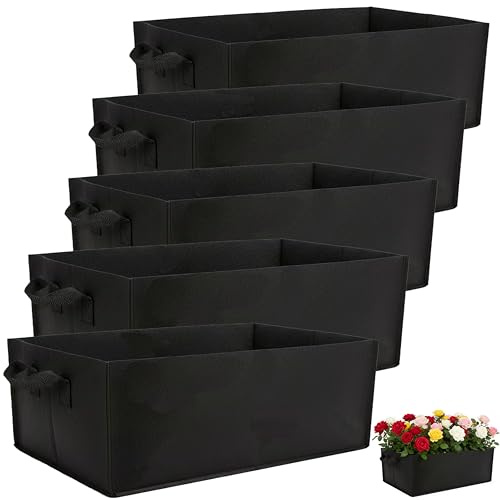 AAoAA Lot de 5 bolsas de cultivo de vegetales rectangulares de 20 l - En no tejido transpirable - Para el cultivo de plantas - Carga pesada - Gruesas - Para vegetales, flores, tomates, fresas