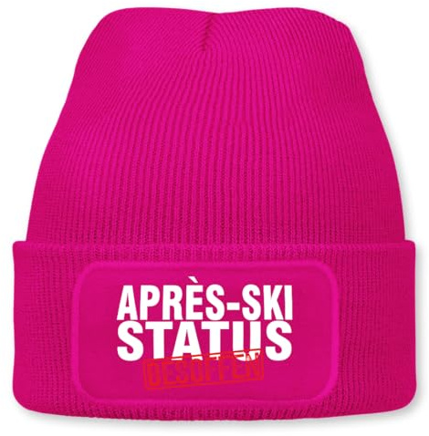 Prozente Momente Apres-Ski Status besoffen | Strickmütze | Wollmütze | Beanie mit Druck | lustige Sprüche | Apres Ski Party Outfit | Schwarz (DE/NL/SE/PL, Alphanumerisch, Einheitsgröße, Pink)