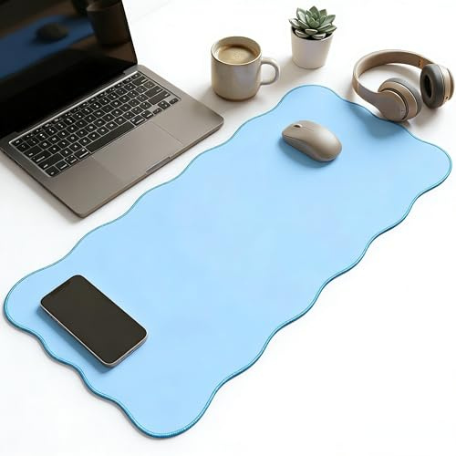 FONCOOD Schreibtischunterlage Groß (80x40 cm) - Büro & Homeoffice Mauspad - Kratzfest, Wasserdicht, Schreibtischunterlage Abwischbar -Tischunterlage Schreibtisch - Himmelblau