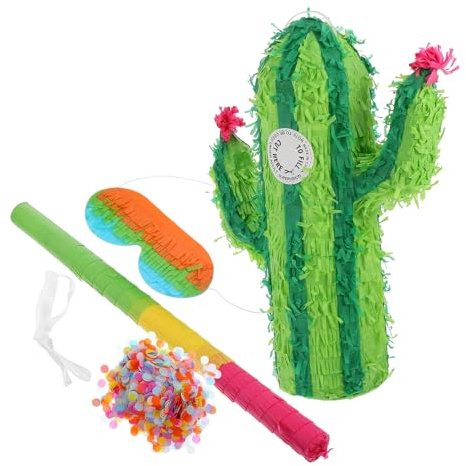 CVUTOVO Piñata Cactus 3d Colorée Bâton de Frappe, Ensemble pour Fête D'anniversaire, Décoration Originale, Remplie de Bonbons Assortis, Jeu Interactif Réutilisable pour Couleur Aléatoire