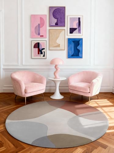 Ted Baker Wollteppich Rund Clarissa - Buntes Design Wohnzimmerteppich, 100% Wolle, Handgewebt & Natürlich, Retro Naturfaser Teppich für Wohnzimmer, Schlafzimmer, Esszimmer – Blau Multifarben, Ø200 cm
