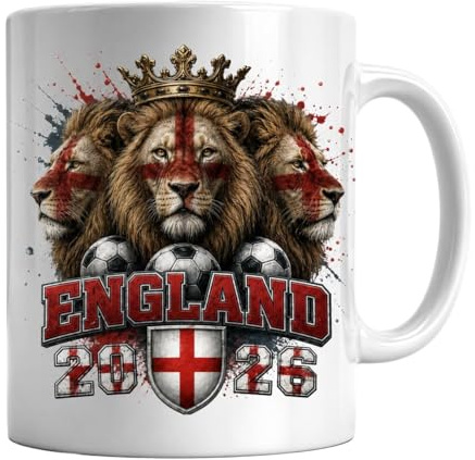 Pickhut England 2026 Football Gifts for Men – Three Lions England Fan Mug, England Football Supporters Gift, St George Lion Soccer Mug for Men Dad Him