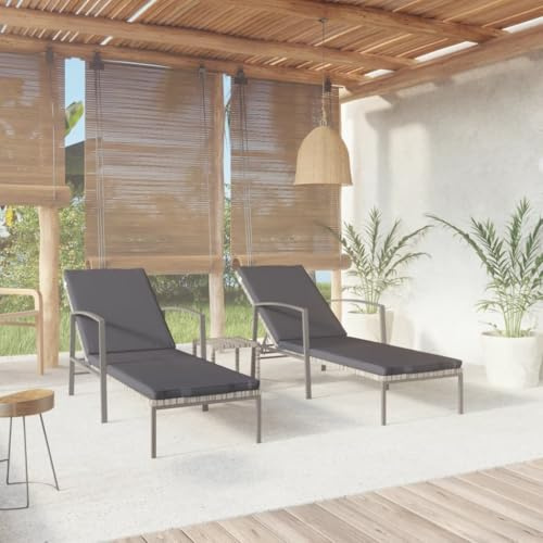 Zentexion 2 lettini da giardino con schienale regolabile e tavolo, in polyrattan, grigio, per terrazza, balcone, piscina, con comode imbottiture e telaio in acciaio resistente alle intemperie