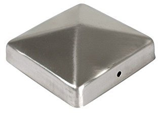 Pfostenkappe Edelstahl | Form: Pyramide | im Maß 9x9 (9,1x9,1) cm eckig | aus Edelstahl, rostfrei | Zaunpfostenkappe | Pfosten-abeckkappe | Zaunkappe | Pfostendeckel | Pfostenabdeckung