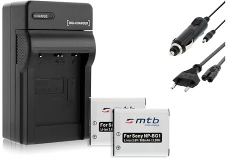 2 Batteries + Chargeur (Auto/Secteur) Compatible avec Sony NP-BG1 FG1 / Cyber-Shot DSC H, HX, N, T, W, WX.. Voir liste