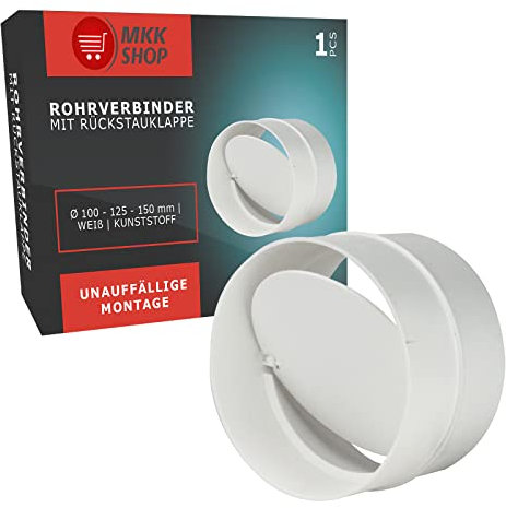 MKK Rohrverbinder Ø 100 mm mit Rückstauklappe Lüftungsrohr Rundrohr Verbinder Ab-Zuluft Rohr Lüftung Kanal