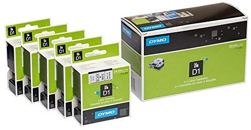 5 x Dymo D1 Standard Kennzeichnung Tape 53713 (S0720930) 24 mm x 7 m, schwarz auf weiß