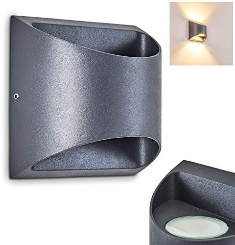 LED Außenwandleuchte Vikom, halbrunde Wandlampe aus Metall/Glas in Anthrazit, Gartenbeleuchtung 2 x 3 Watt, 660 Lumen, 3000 Kelvin (warmweiß), moderne Wandleuchte mit Up&Down-Effekt, IP54