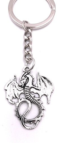 H-Customs Dragon avec des ailes Porte-clés Pendentif en métal argenté
