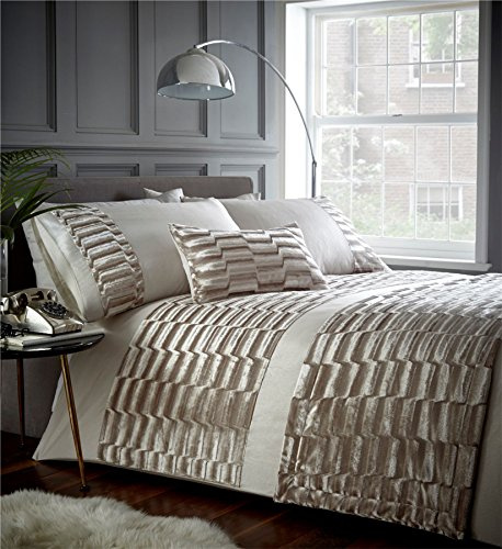 Portfolio Murray Velvet Soft Muster Design Quilt Bettbezug Bettwäsche-Set, Polyester, Oyster, Betten