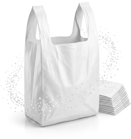 PAMPOLS Sacchetti di plastica resistenti al tipo di t-shirt | Dimensioni HDPE 35X50 G-60 bianco | Confezione da 200 unità