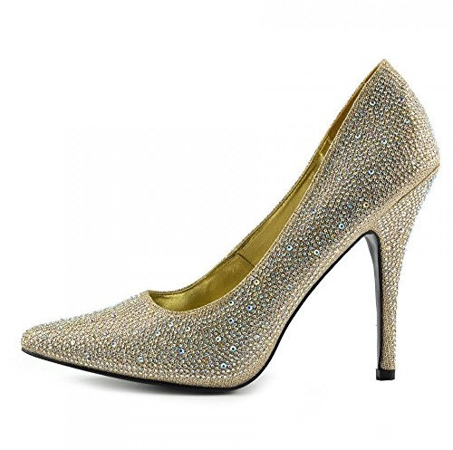 Bismaa Mens Womens Drag Queen Cross Dresser HIGH Heel Pointy Toe Court Shoes Big Sizes UK 9,10,11,12 (UK 12/EU 46, Gold Glitter)