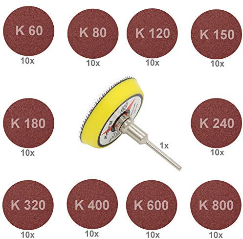 Schleifteller Schleifpapier 50mm Dremel K 60 80 120 150 180 240 320 400 600 800 (Set: 1x Schleifteller + 100x Schleifpapier)