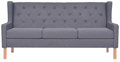 Tidyard Sofa 3-Sitzer Couches im Skandinavischen Stil, Dreisitzer-Sofa, Stoff Grau, 180 x 68 x 90 cm (B x T x H)