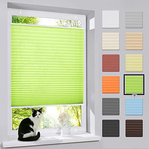 bobodeco Plissee ohne Bohren Klemmfix Faltrollo Jalousie Grün 55x120cm (BxH), Plisseerollo Sichtschutz und Sonnenschutz Blickdicht Easyfix lichtdurchlässig Rollo für Fenster & Tür