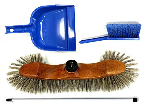 Ensemble balai brosse de ménage d'intérieur | 1 balai 1/2 tête soie grise 30 cm avec manche acier gainé couleur selon arrivage | Pelle + balayette vinyle | Kibros 3LOTMb