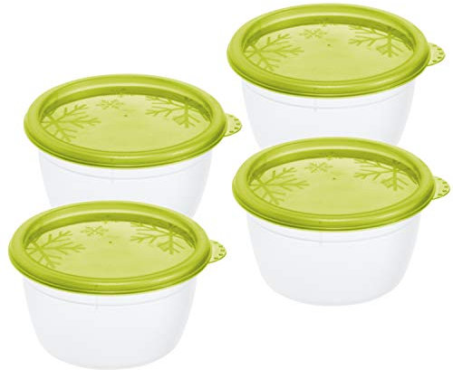 Rotho Rondo Juego de 4 tarros de 0,15 l con tapa., Plástico (PP) sin BPA, transparente/verde, 4 x 0.15l (8.5 x 8.5 x 10.0 cm)